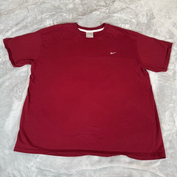 Nike Other - Vintage Nike Embroidered Swoosh Logo T Shirt Mens 2XL Cropped Fit Dark Red Y2K
